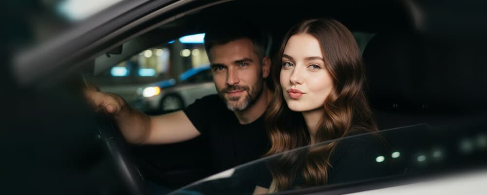 Ночной кадр пары в машине