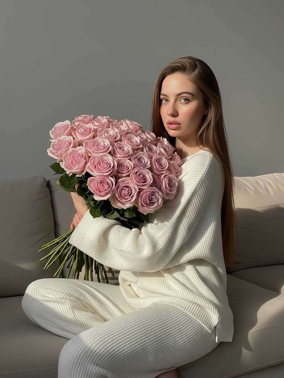 Девушка с букетом — генерация по фото